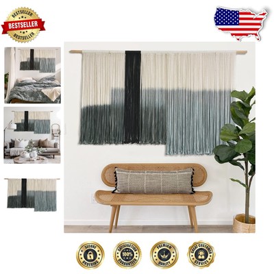 Large Dip-Dye Macrame Wall Hanging - Boho Geometric Wall Art 59''Wx35''L-image