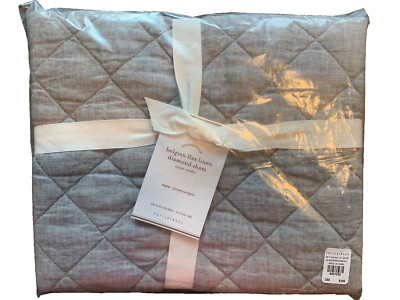 Pottery Barn Belgian Flax Linen Diamond Quilted Sham Euro Light Gray NWT!-image
