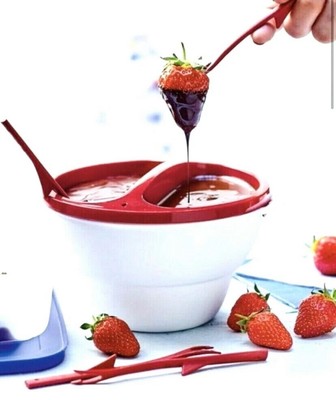 NEW TUPPERWARE chic dining dipper bowl with red forks & seal fondue cheese-image