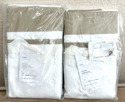 Set of 2 Pottery Barn Organic Percale Parker King Pillow Shams Simply Taupe NWT-image