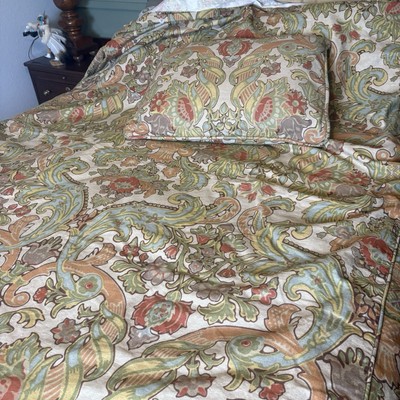 Pottery Barn SIMONE Floral F/Q Duvet Cover & Pillow Piping Detail Cotton Linen-image