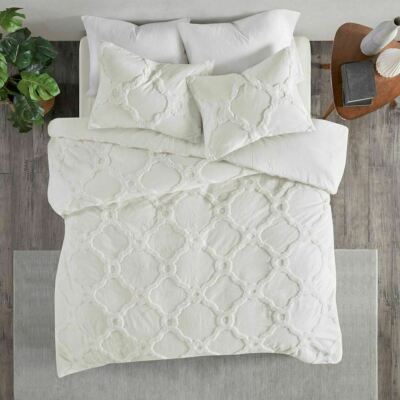 Madison Park Queen 3 Piece Cotton Chenille Geometric Duvet Cover Set MP12-5991-image