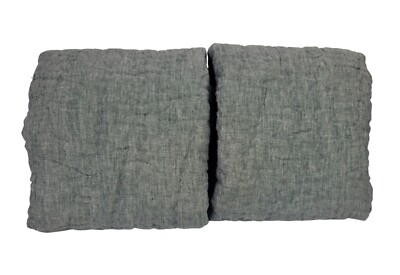 S/2 Pottery Barn Belgian Flax Linen Handcrafted Quilted King Shams EUC READ -image