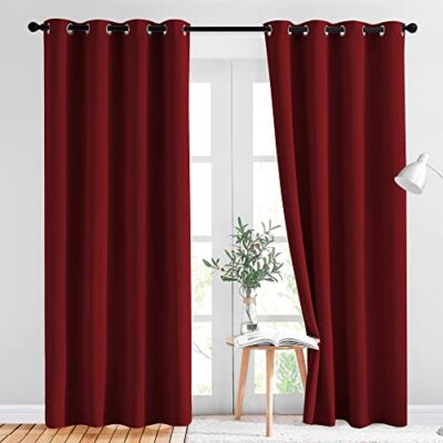 Burgundy Blackout Curtains Grommet Home Decorations Thermal Insulated Solid Grom-image