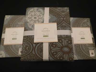 NEW Pottery Barn Mason Medallion KING Duvet Cover & 2 Standard Shams BLUE-image