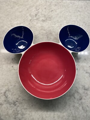 DISNEY MICKEY MOUSE EARS RED/WHITE/BLUE LARGE CERAMIC CHIP & DIP BOWL! #64131-image