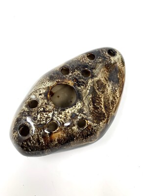 Vtg Studio Pottery Cobb Pottery Devon UK Brown Mottled Ikebana Rock Shaped Vase-image