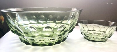 1970’s Hazel Atlas Lg Avacado Green Chip/Serving Bowl And Small Dip Bowl-image