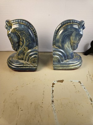 Wonderful Pair Of Ceramic Horse Bookends Studio Pottery Signed  JL 05-image