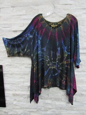 NWT Windhorse Tie Dye Art-to-Wear Funky Viscose Jersey Dipped Hem Tunic Top XL-image