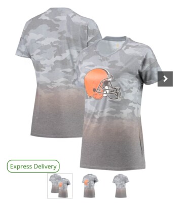 Cleveland Browns Juniors Size Beth Camo Dip-Dye T-Shirt - Gray/Orange NWT-image
