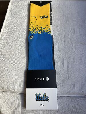 STANCE UCLA Dip Crew Socks sz L Large (9-12) Yellow Blue Speckle Fade Bruins NEW-image