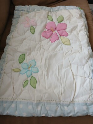 Pottery Barn Kids Floral Quilted Pillow Sham With Blue & Pink Flowers Polka Dots-image