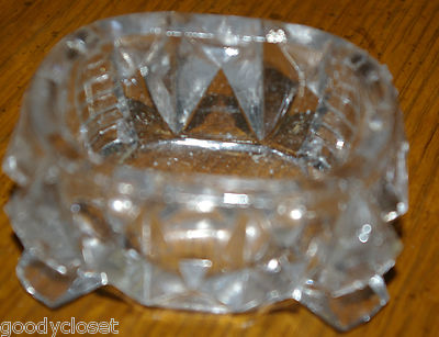 FOOTED CLEAR DEPRESSION GLASS MASTER OPEN SALT CELLAR/DIP LOOKS UNUSED 3”L-image
