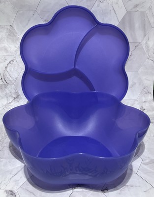 Tupperware 5.6L Chip’N Dip Salad Punch Bowl 2 Piece Set Blue 24oz-image