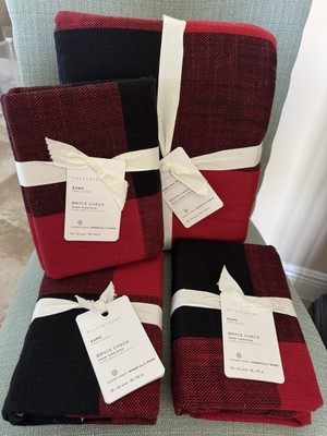 Pottery Barn ~RED & BLACK BRYCE CHECK~ KING Duvet & 3 Eu Shams CHRISTMAS Buffalo-image