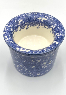 Vtg. Studio Art Pottery Blue Spongeware, 2-Piece Dip or Butter Crock w/Ice Crock-image
