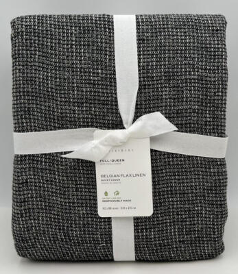 Pottery Barn Belgian Flax Linen FULL QUEEN Waffle Weave Duvet Cover Ebony Black-image