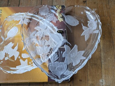 NIB Crystal Clear Studio Paradise Garden Heart Shaped Serving Tray hummingbirds-image