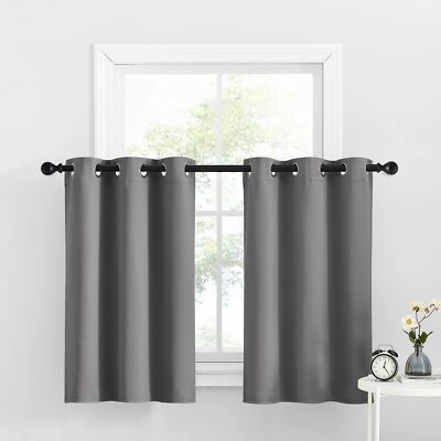 NICETOWN Kitchen Curtains Tiers for Small Window Grey Short Blackout Thermal ...-image