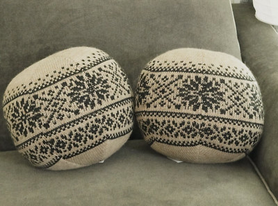 2 NEW Pottery Barn Sweater Knit Sphere Fair Isle Round Ball Pillow 12