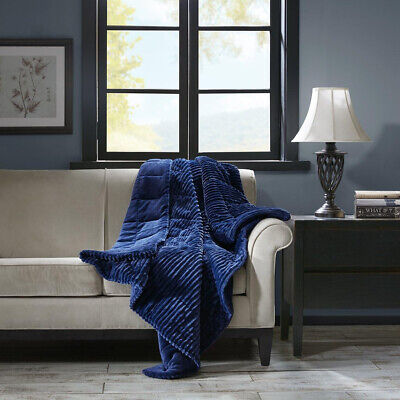 Premier Comfort Parker Luxury Corduroy Plush Down Alternative Throw Navy 60x70-image