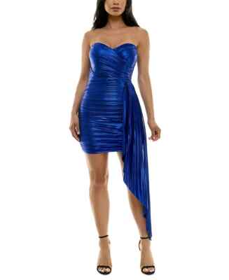 City Studio Junior Dress Blue Foil-Print Drape Front Dress, SIZE-XL-image