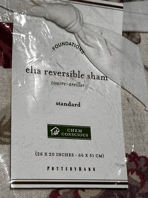 Pottery Barn Foundations Elia Reversible Sham Standard Size 26” X 20” Bedding-image