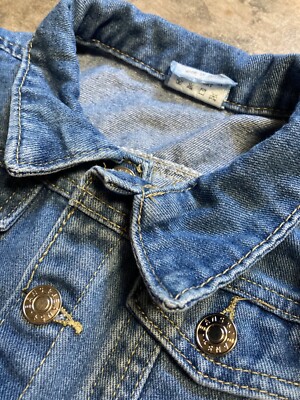 Girls Jean Jacket Size L Large Blue and Pink Dip Dyed Tie Dye Long Sleeve-image