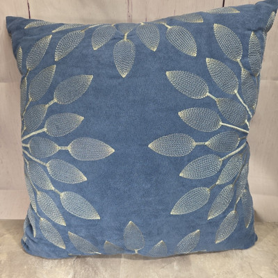 Madison Park Palmer Blue Suede Accent Throw Pillow Stitched Flower 13x13-image