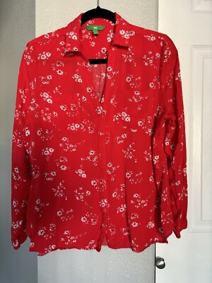 Dip Women’s Top L Floral Red Long Sleeves Buttons Flowy Comfy Spring Summer Fall-image