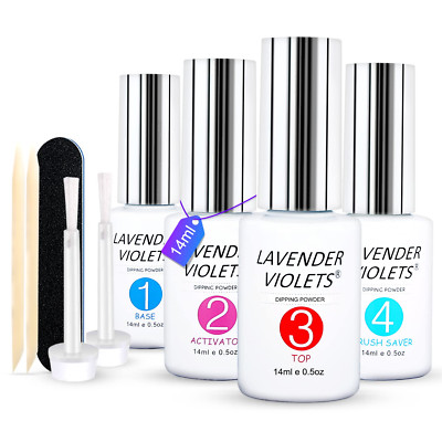 Dip Powder Liquid Set with Activator, Base Top Coat and Brush Saver 0.5oz/Bot Na-image