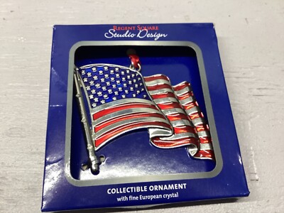 REGENT SQUARE STUDIO DESIGN UNITED STATES FLAG HOLIDAY ORNAMENT NEW IN BOX-image
