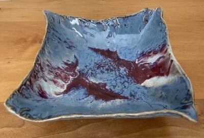 Glazed Studio Pottery Signed Trinket Dish 5.5” X 5.5” Stunning Colors OOAK-image