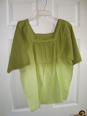 Motto Green Striped Cotton Short Sleeve Square Neck Dip Dye Blouse/Top L NEW-image