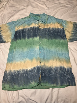 Vintage Tulliano Colorful 100% Silk Dip Dyed Button Up Short Sleeve Shirt Sz XXL-image