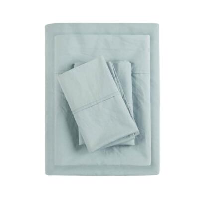 Madison Park Sheet Set King 200-Thread Count Solid Color Cotton Aqua 4-Piece-image