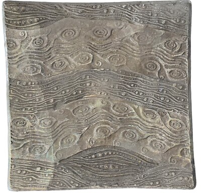 Studio Art Pottery Plate Unique Organic Elemental Design Signed 11” Square EUC-image