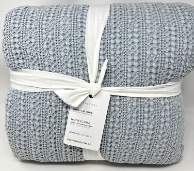 New~Pottery Barn~Honeycomb Cotton Duvet Cover~KING~Light Chambray Blue-image
