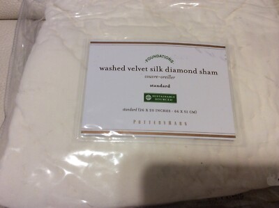 Pottery Barn One (1) Washed Velvet Silk Diamond Quilted Standard Sham NWT! Ivory-image