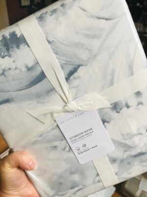 Pottery Barn Stinson Wave Duvet Cover Set Blue Queen 2 Standard Shams 3pc-image