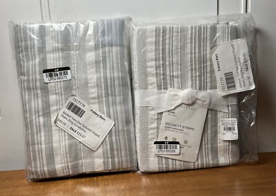 Pottery Barn Beckett Yarn Dye Textured Striped King Shams Eucalyptus -image