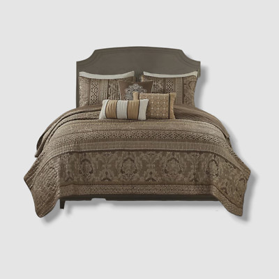 Madison Park Brown Bellagio 6-Pc Decorative Quilted Coverlet Set-King-image