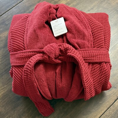POTTERY BARN WAFFLE WEAVE RESORT ROBE XL ~ RED ~ HYDROCOTTON!!-image