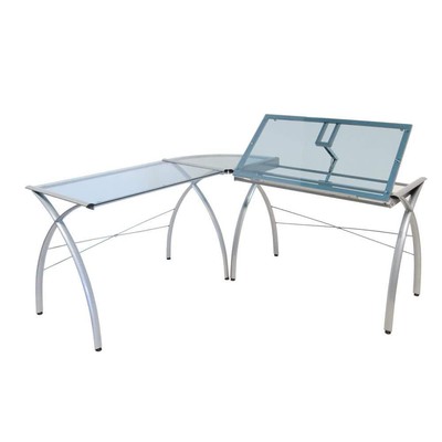 Futura LS Silver/Blue Metal and Glass Craft Corner Work Table with Angle Top-image