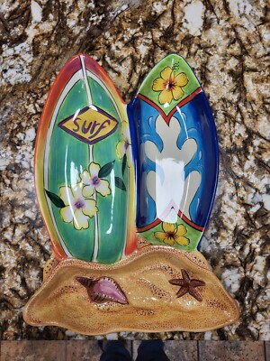 Surfs Up Party Platter Ceramic Chip N Dip Platter 16 X 12-image