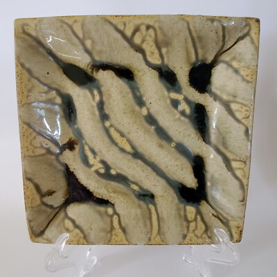 Vintage Square Studio Art Pottery Modern Platter Plate Dish Tray Signed-image