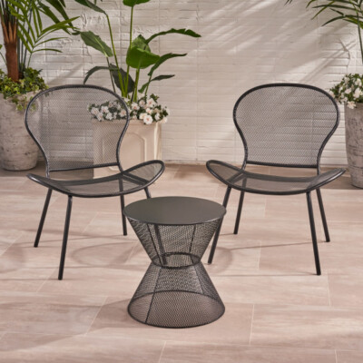 Tristian Modern Outdoor 2 Seater Iron Chat Set with Side Table-image