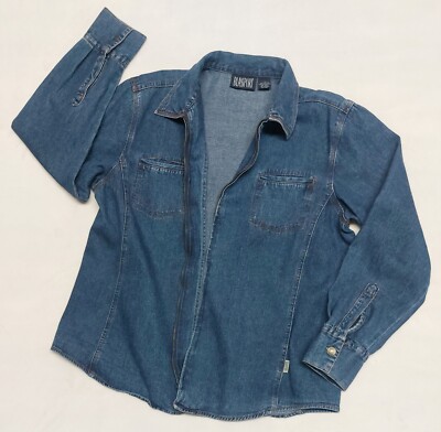 Vintage Blassport Zip Up Cotton Denim Long Sleeve Shirt/Jacket Size L-image
