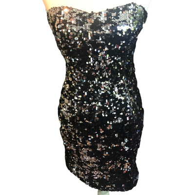 City Studio Sparkly Black Sequin Strapless Mini Party Dress Medium-image